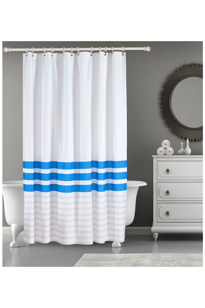 Turkish Peshtemal Shower Curtain, Alternate, color, SILVER BLUE
