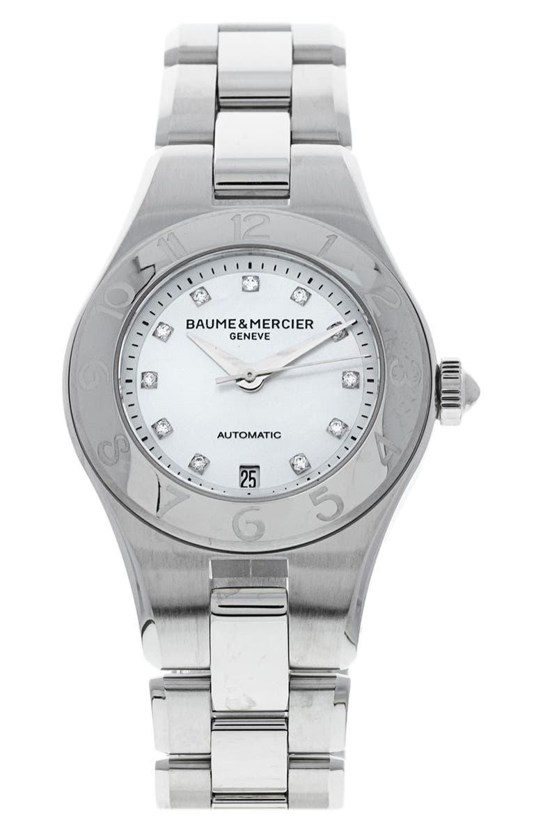 Watchfinder & Co. Baume & Mercier Preowned 2013 Linea M0A10113 Diamond Automatic Bracelet Watch, 27mm, Main, color, White