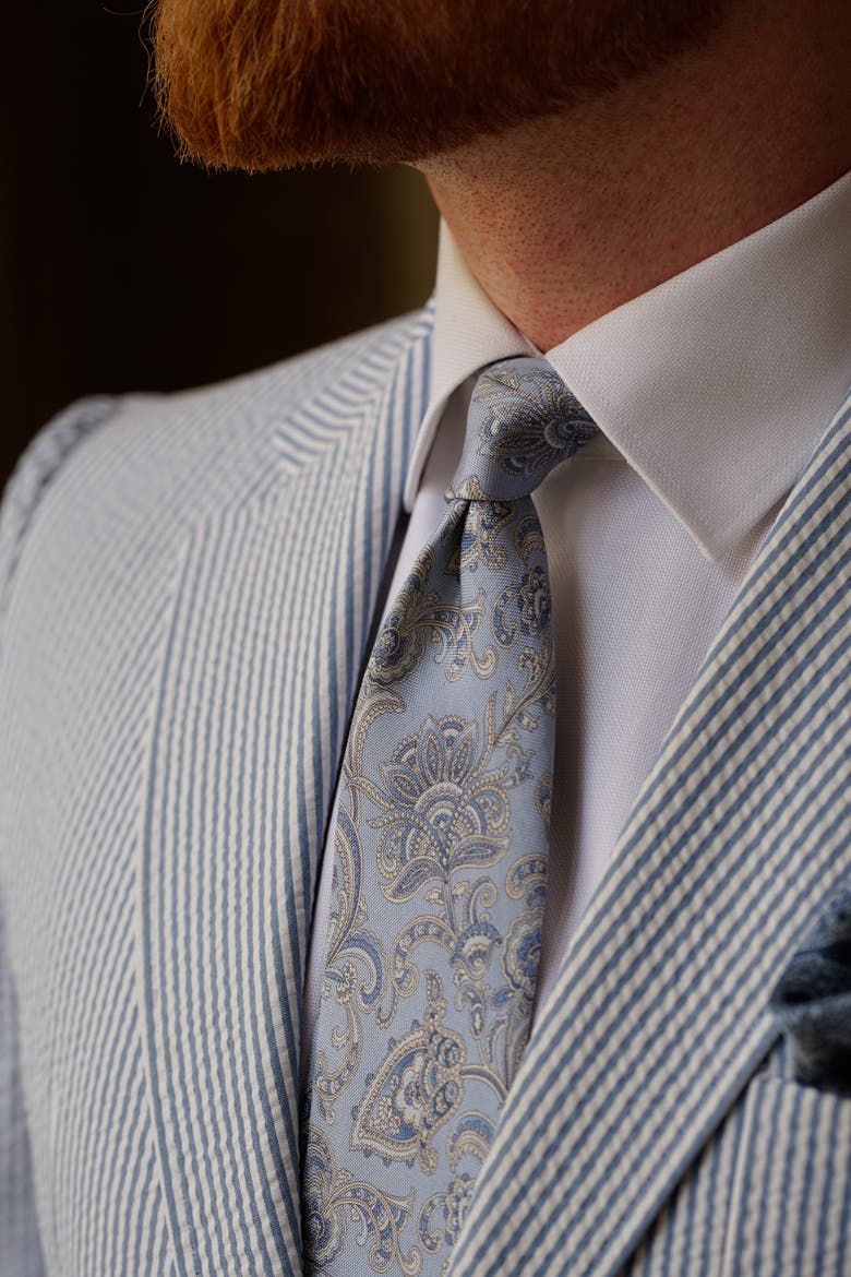 Novara - Printed Silk Tie for Men, Alternate, color, Sky Blue