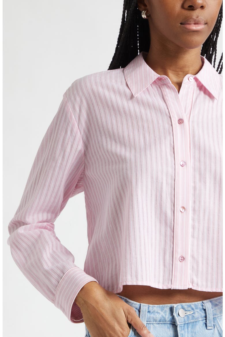 Cosette Stripe High-Low Cotton Crop Button -Up Shirt, Alternate, color, CAMEO PINK/ IVORY STRIPE