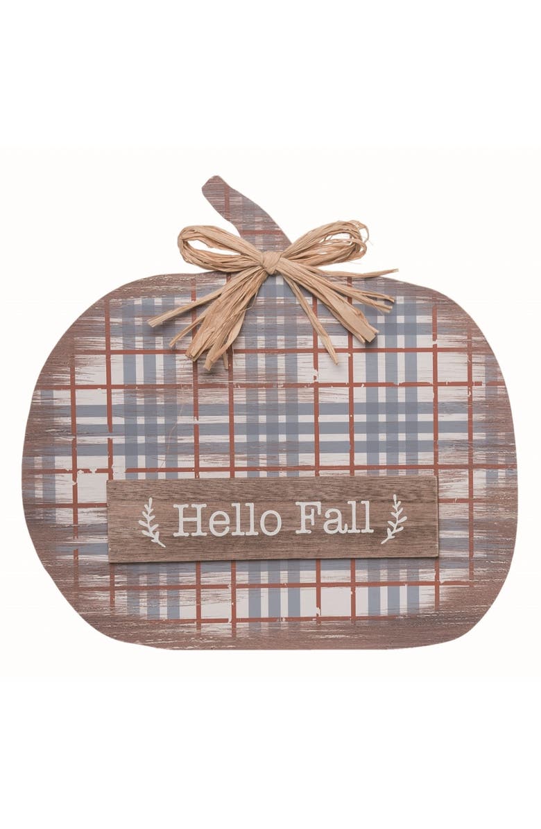 Transpac Wood Multicolor Hello Fall Plaid Decor, Main, color, Beige
