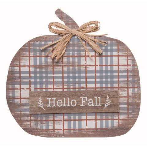 Wood Multicolor Hello Fall Plaid Decor