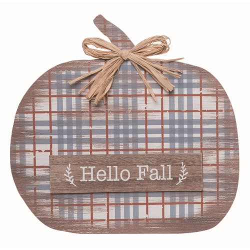 Transpac Wood Multicolor Hello Fall Plaid Decor