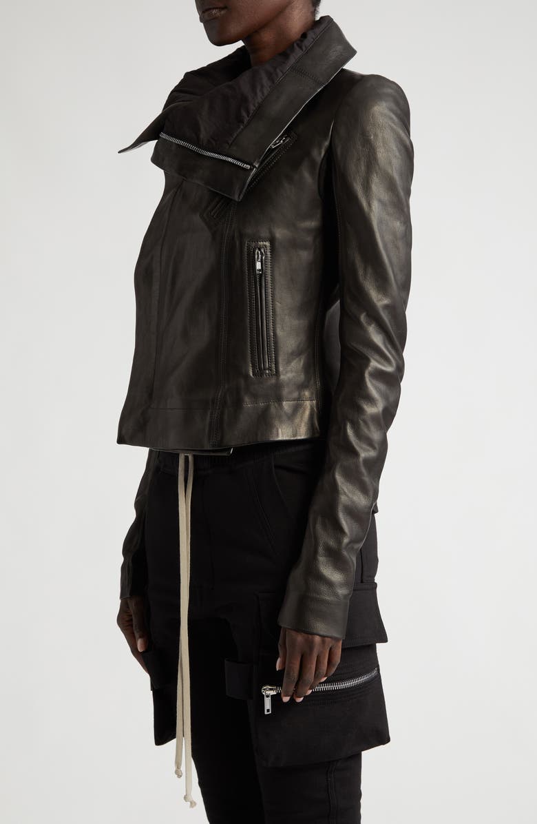 Rick Owens Asymmetric Leather & Virgin Wool Biker Jacket, Alternate, color, 