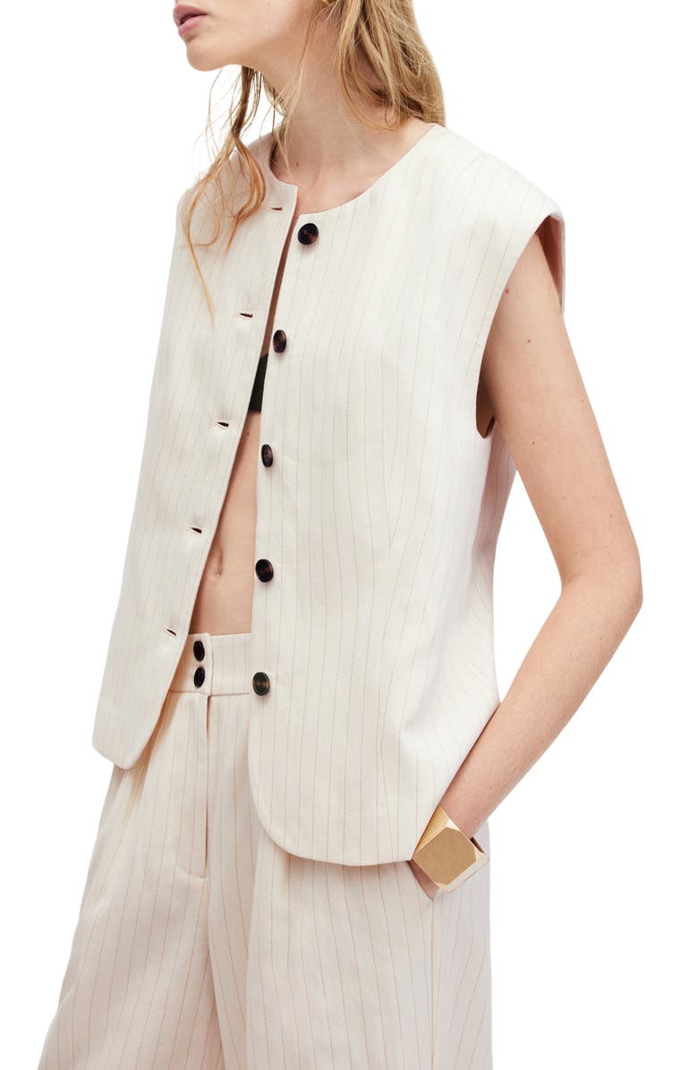 AllSaints Payton Pinstripe Vest, Alternate, color, Ivory White