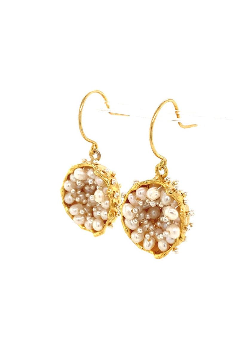 Esin Akan Dance of Stamens Earring Midi, Gold plated hollow bezel with fresh water baby pearls, Main, color, Gold Plated