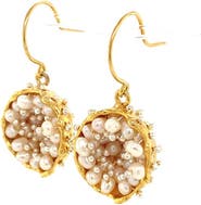 Esin Akan Dance of Stamens Earring Midi, Gold plated hollow bezel with fresh water baby pearls
