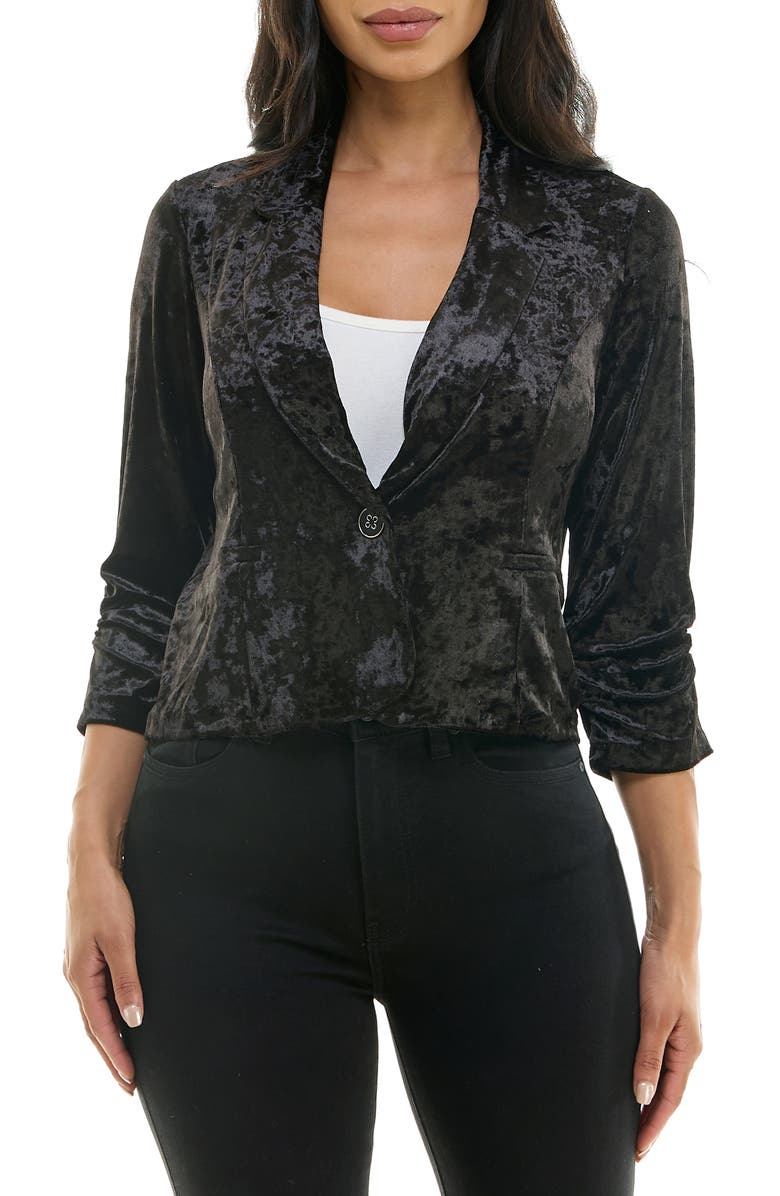 Nina Leonard Velvet One Button Blazer, Main, color, Black
