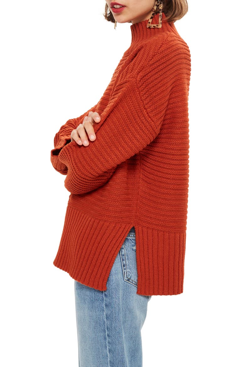 Mock Neck Sweater, Alternate, color, RUST