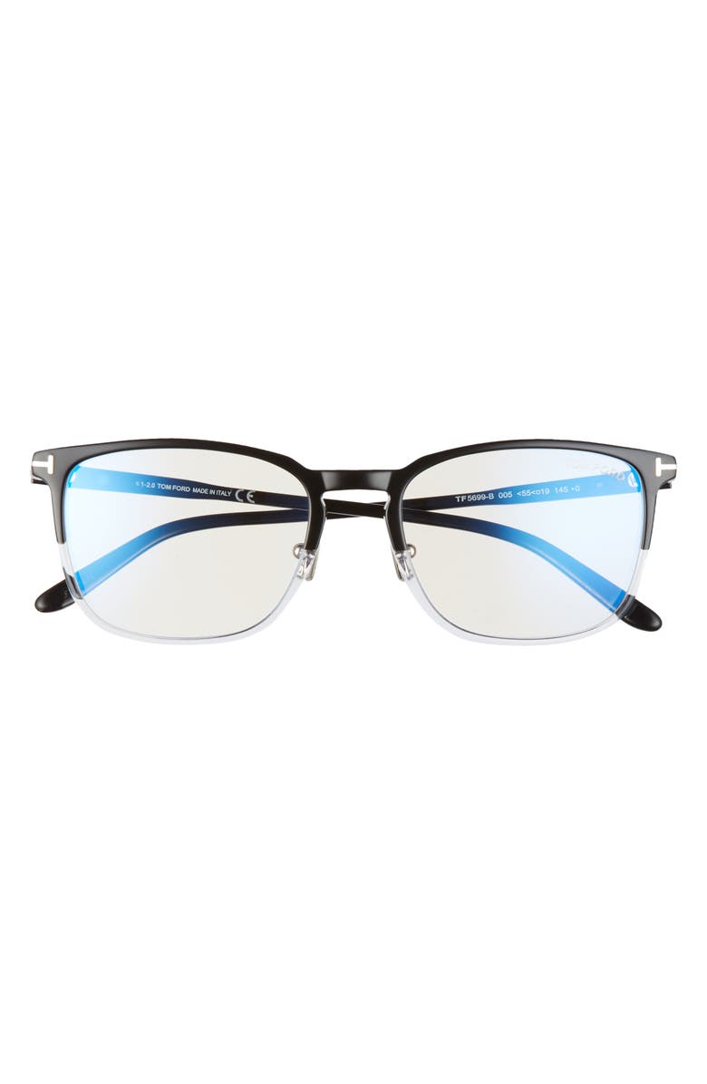 TOM FORD 55mm Square Blue Light Blocking Glasses, Main, color, 