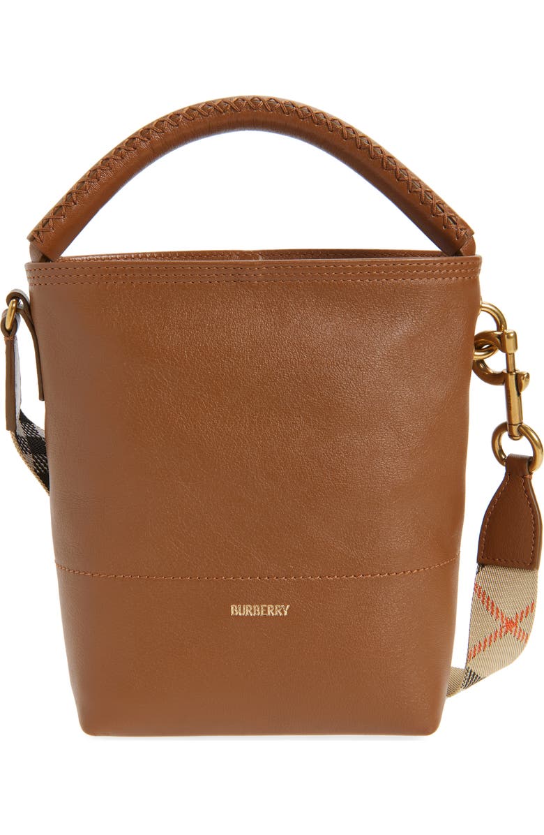 Burberry Mini B Clip Leather Bucket Bag, Main, color, Hazel