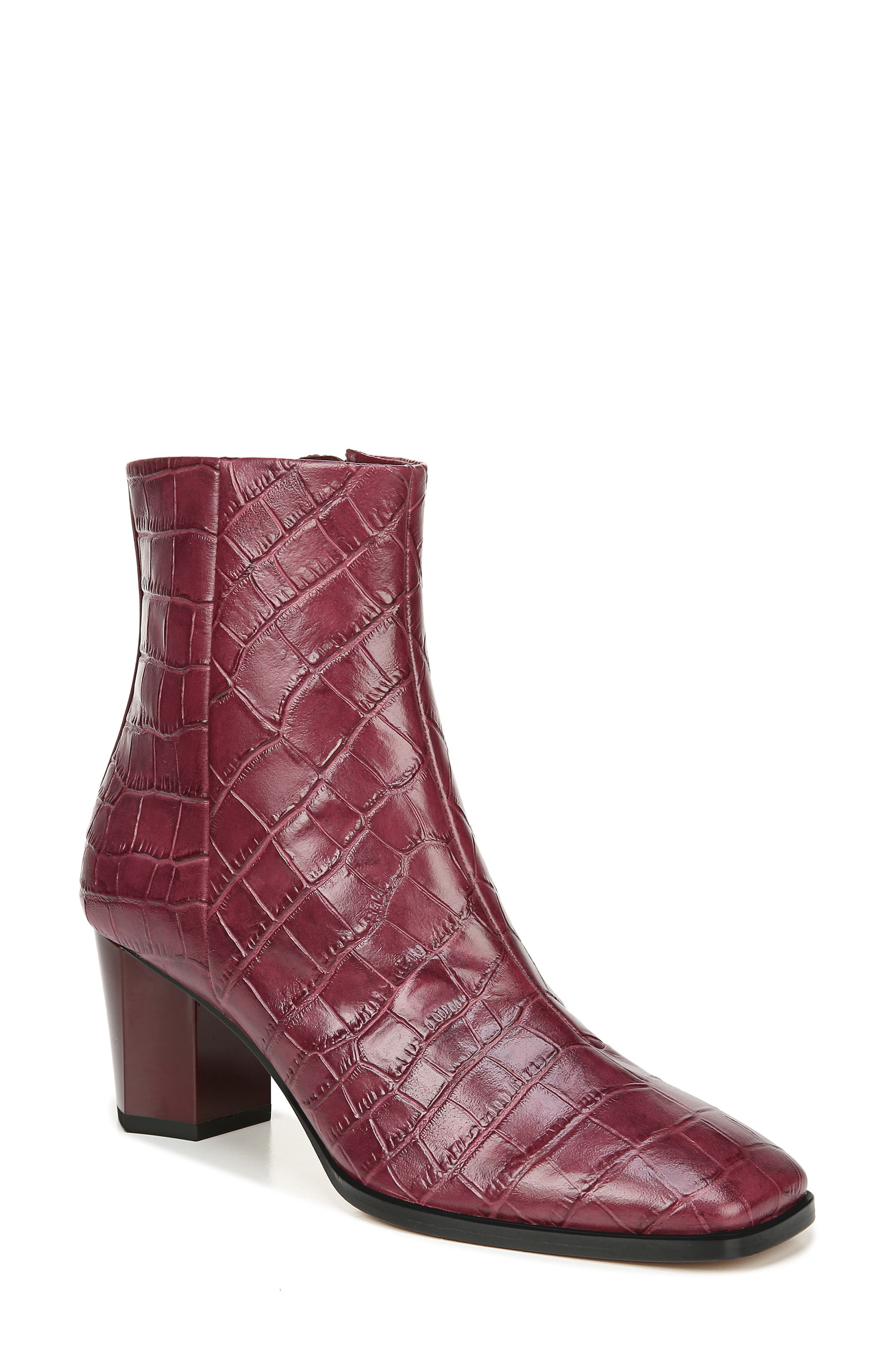 Thelma Croc Embossed Bootie, Main, color, BURGUNDY