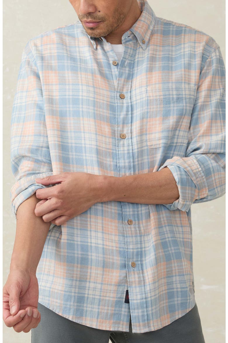 Breeze Linen Blend Button-Down Shirt, Alternate, color, CORAL RIVER PLAID