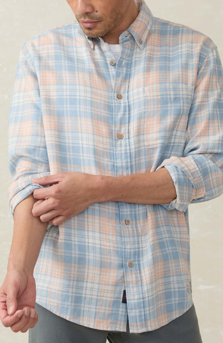 Faherty Breeze Linen Blend Button-Down Shirt, Alternate, color, Coral River Plaid