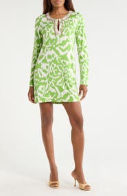 DVF Reina Long Sleeve Silk Shift Dress