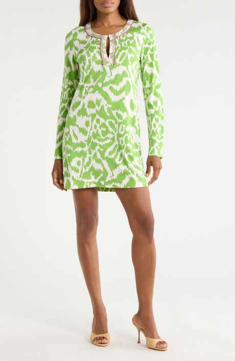 DVF Reina Long Sleeve Silk Shift Dress