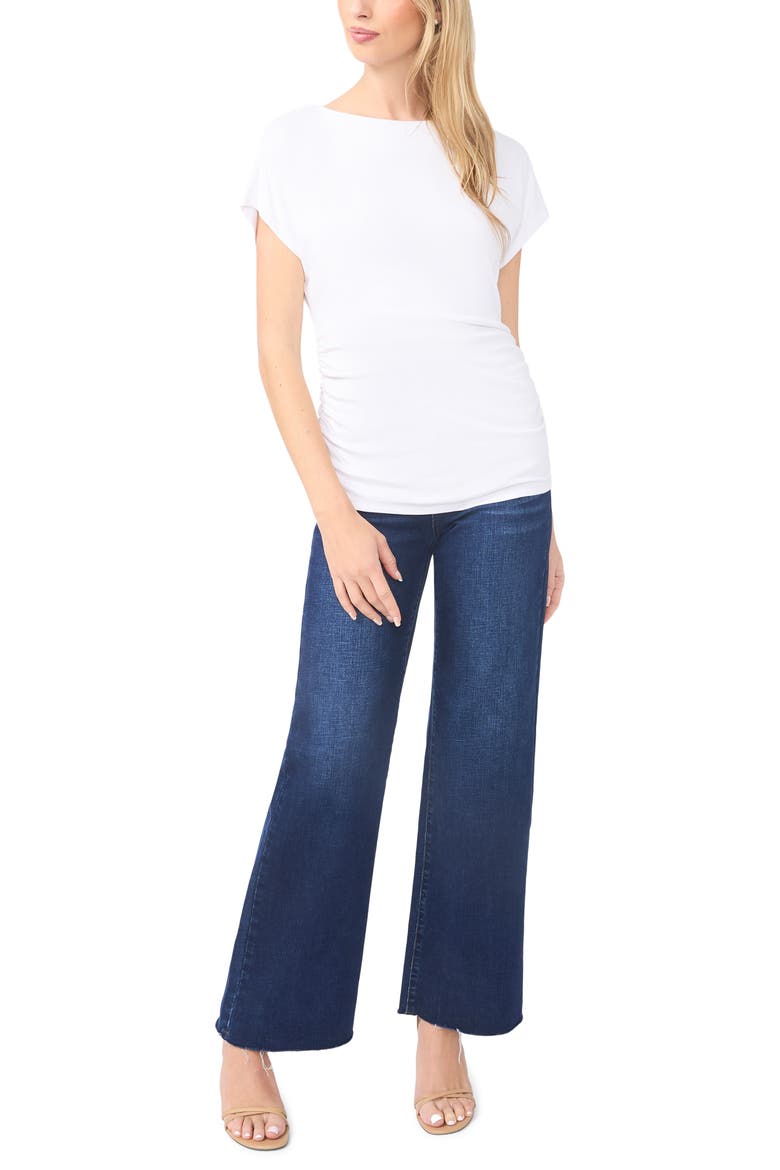 Shirred Dolman Short Sleeve Ponte Top, Alternate, color, BRIGHT WHITE