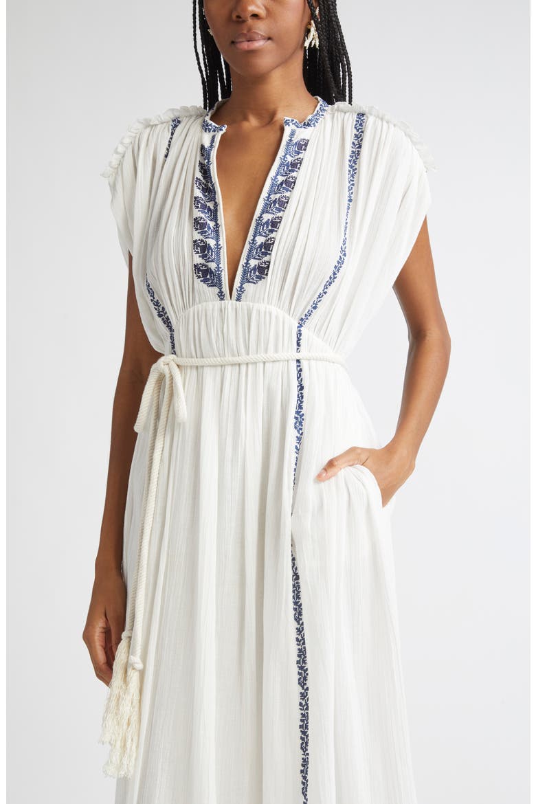 Liviane Embroidered Maxi Dress, Alternate, color, ECRU/ BLUE