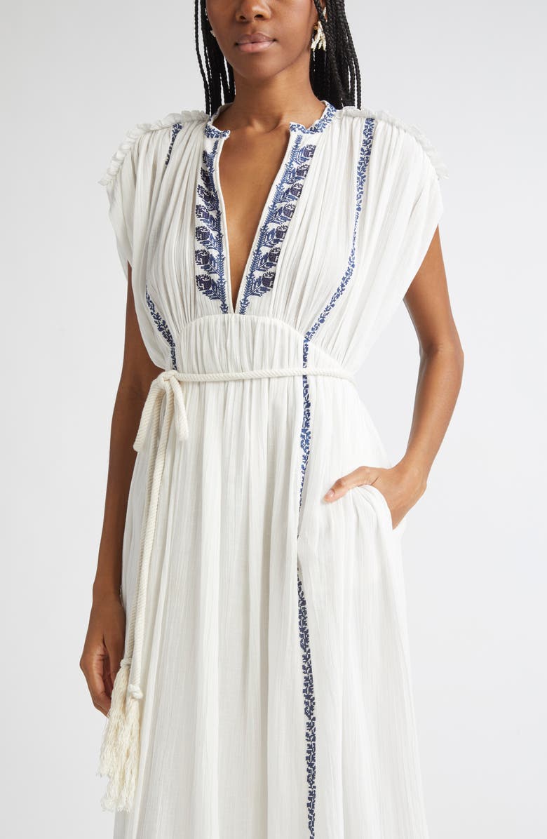 Isabel Marant Étoile Liviane Embroidered Maxi Dress, Alternate, color, Ecru/ Blue