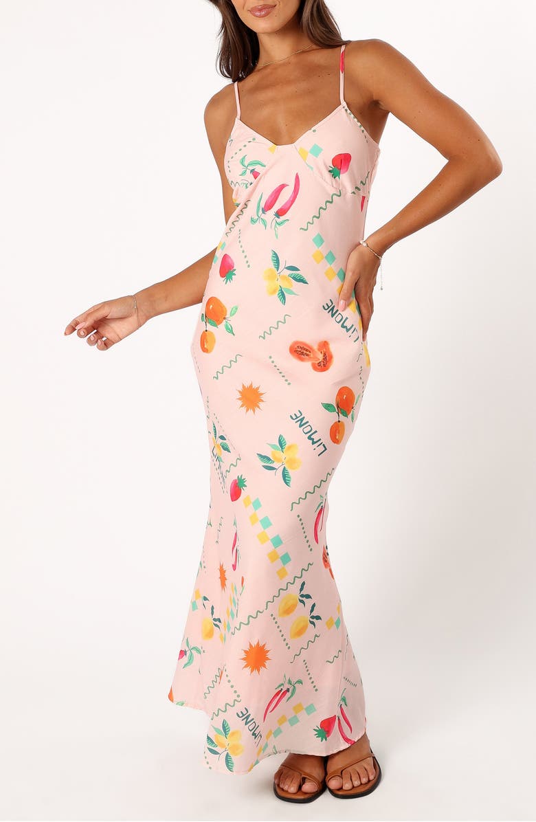 Petal & Pup Frutti Satin Maxi Slipdress, Main, color, Peach