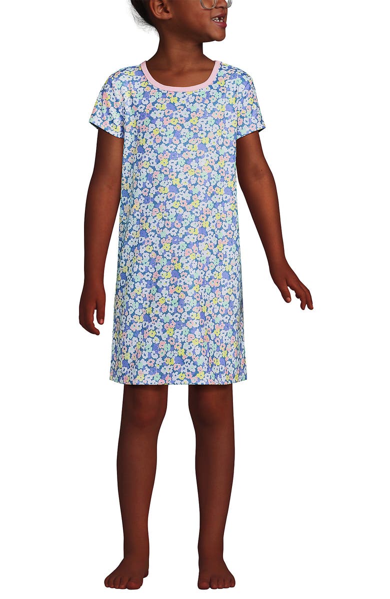 Lands' End Girls Short Sleeve Nightgown, Main, color, Muted Blue Ditsy Floral