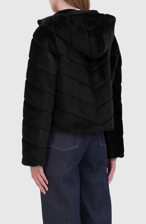 Lyla Grant Fur-free Mink (faux Fur) Hooded Jacket In Black