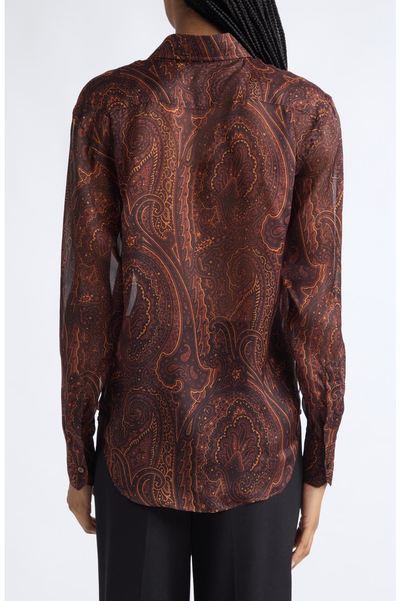 Ruffle Placket Paisley Silk Shirt, Alternate, color, PRINTED BORDEAUX BASE