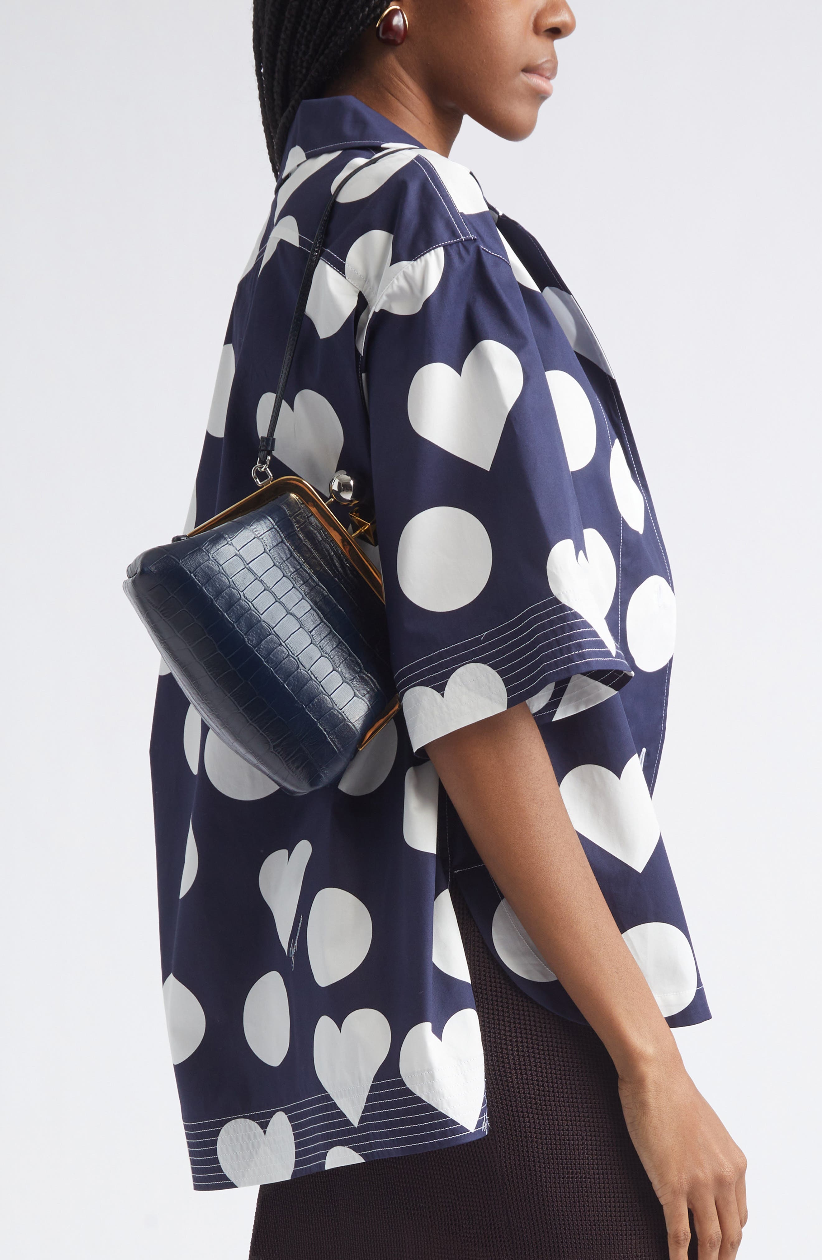 Jacquemus Le Berlingot Croc Embossed Leather Frame Shoulder Bag, Alternate, color, Dark Navy 390