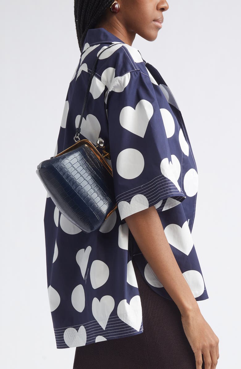 Jacquemus Le Berlingot Croc Embossed Leather Frame Shoulder Bag, Alternate, color, Dark Navy 390