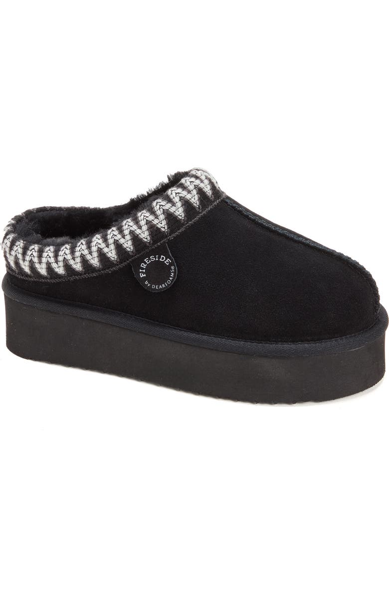DEARFOAMS Fireside Queenstown Genuine Shearling Clog With Embroidery, Main, color, Black