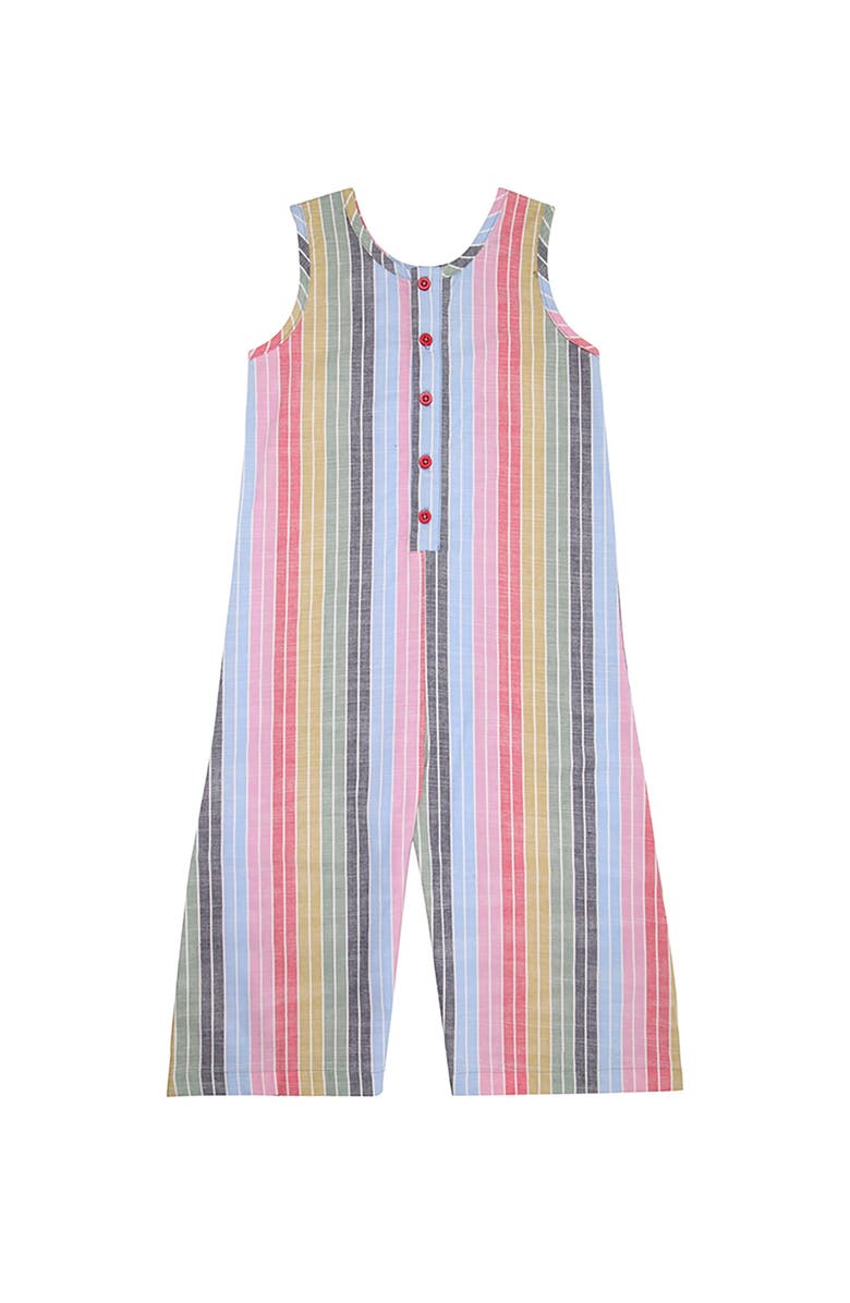 Lilly + Sid Organic Cotton rainbow printed jumpsuit with buttons, Main, color, Multi