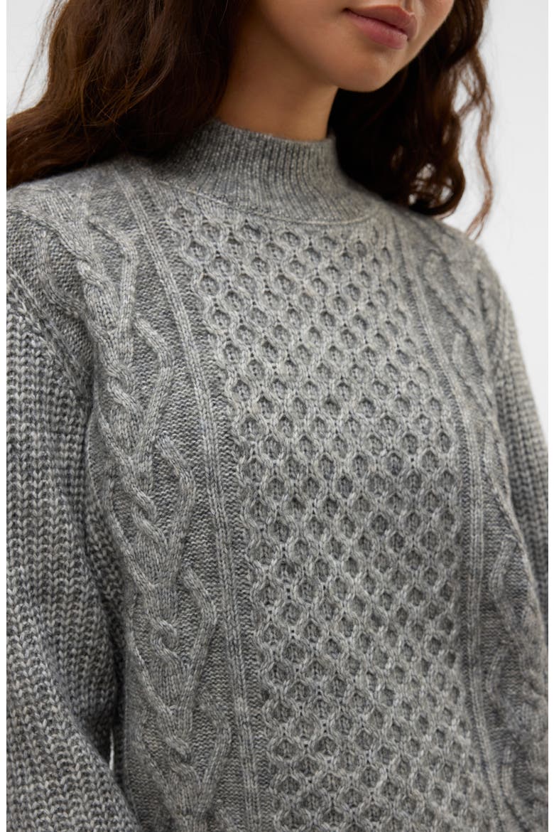 Universe Mock Neck Cable Sweater, Alternate, color, MEDIUM GREY MELANGE