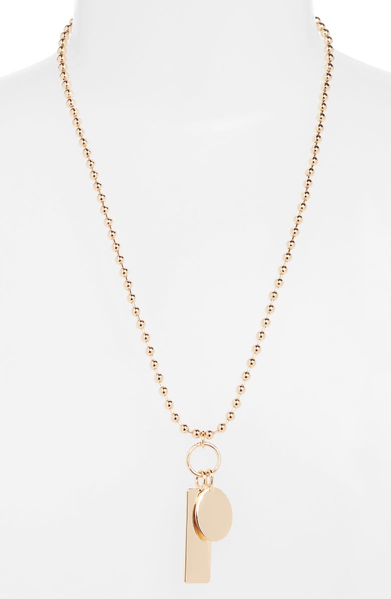 Open Edit Long Shot Tag Beaded Pendant Necklace, Alternate, color, Gold