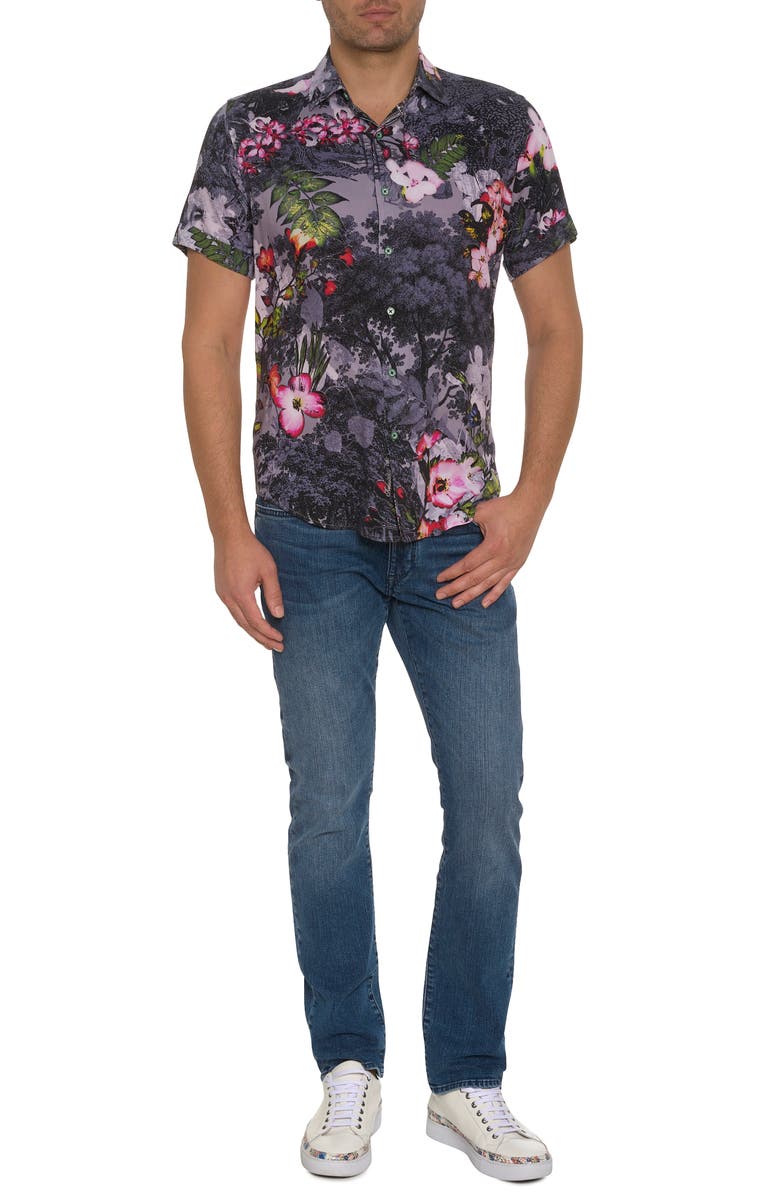 Robert Graham Langham Floral Short Sleeve Button-Up Shirt, Alternate, color, 
