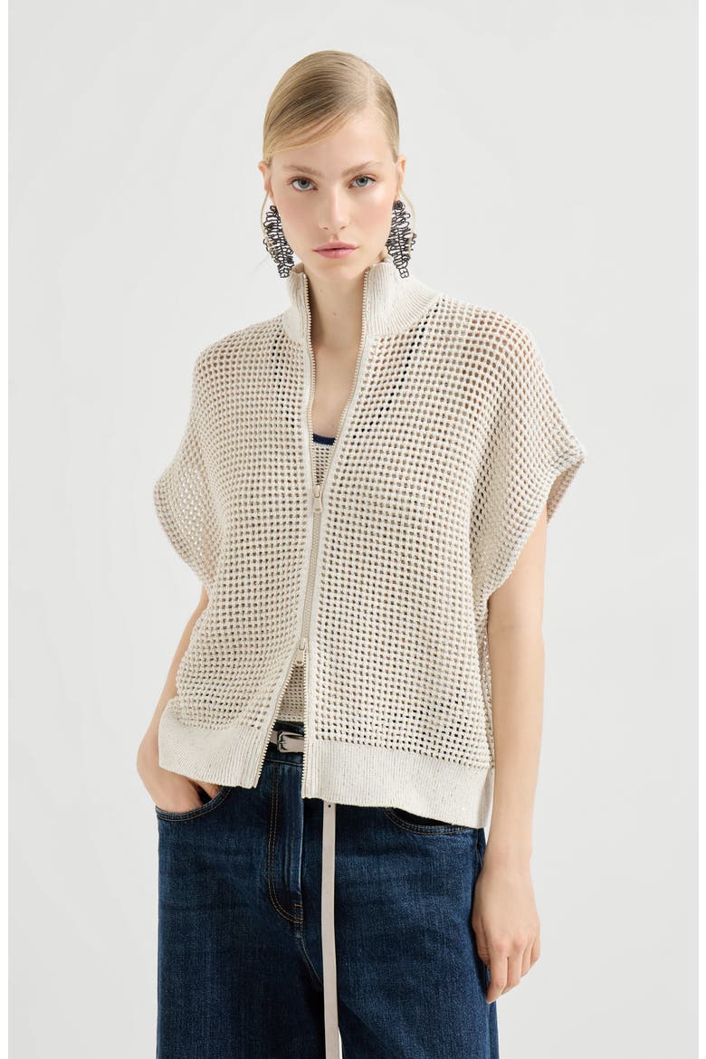 Cotton net cardigan, Alternate, color, Oat