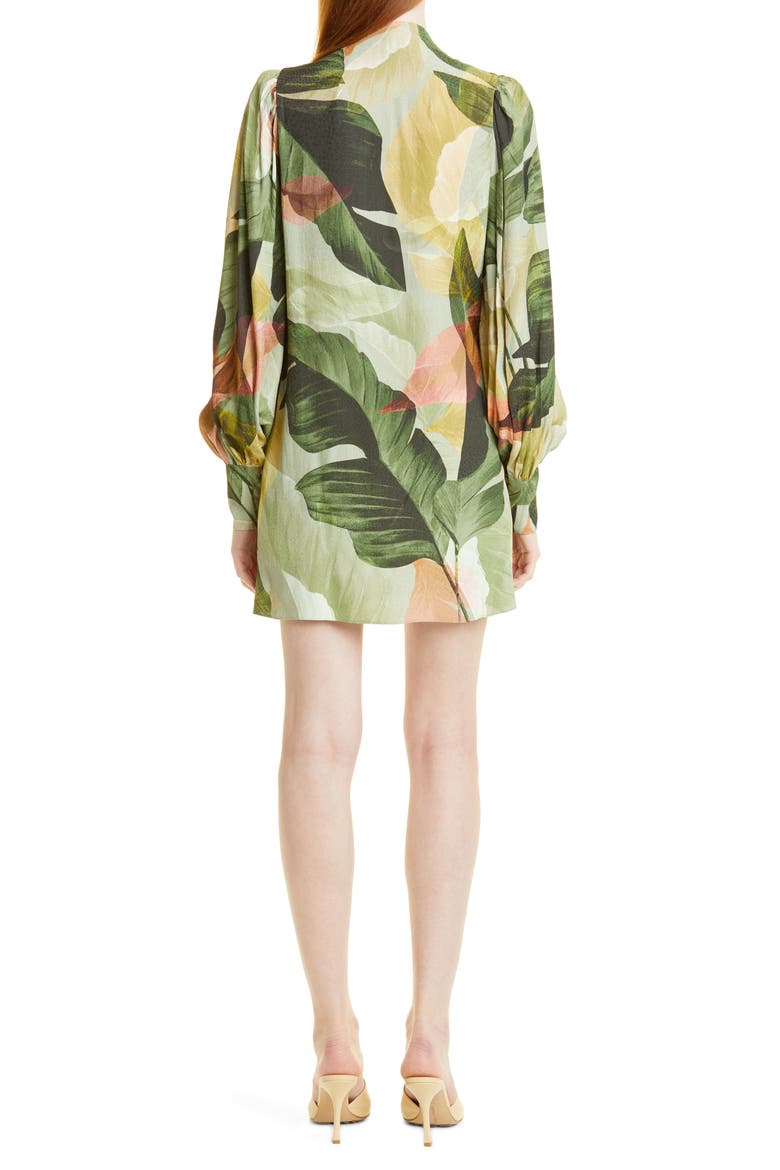 Kristiy Tropical Long Sleeve Swing Dress, Alternate, color, MID GREEN