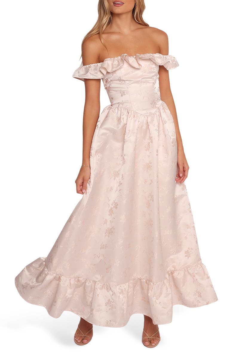 Petal & Pup Viven Off the Shoulder Floral Jacquard Maxi Dress, Main, color, Pink