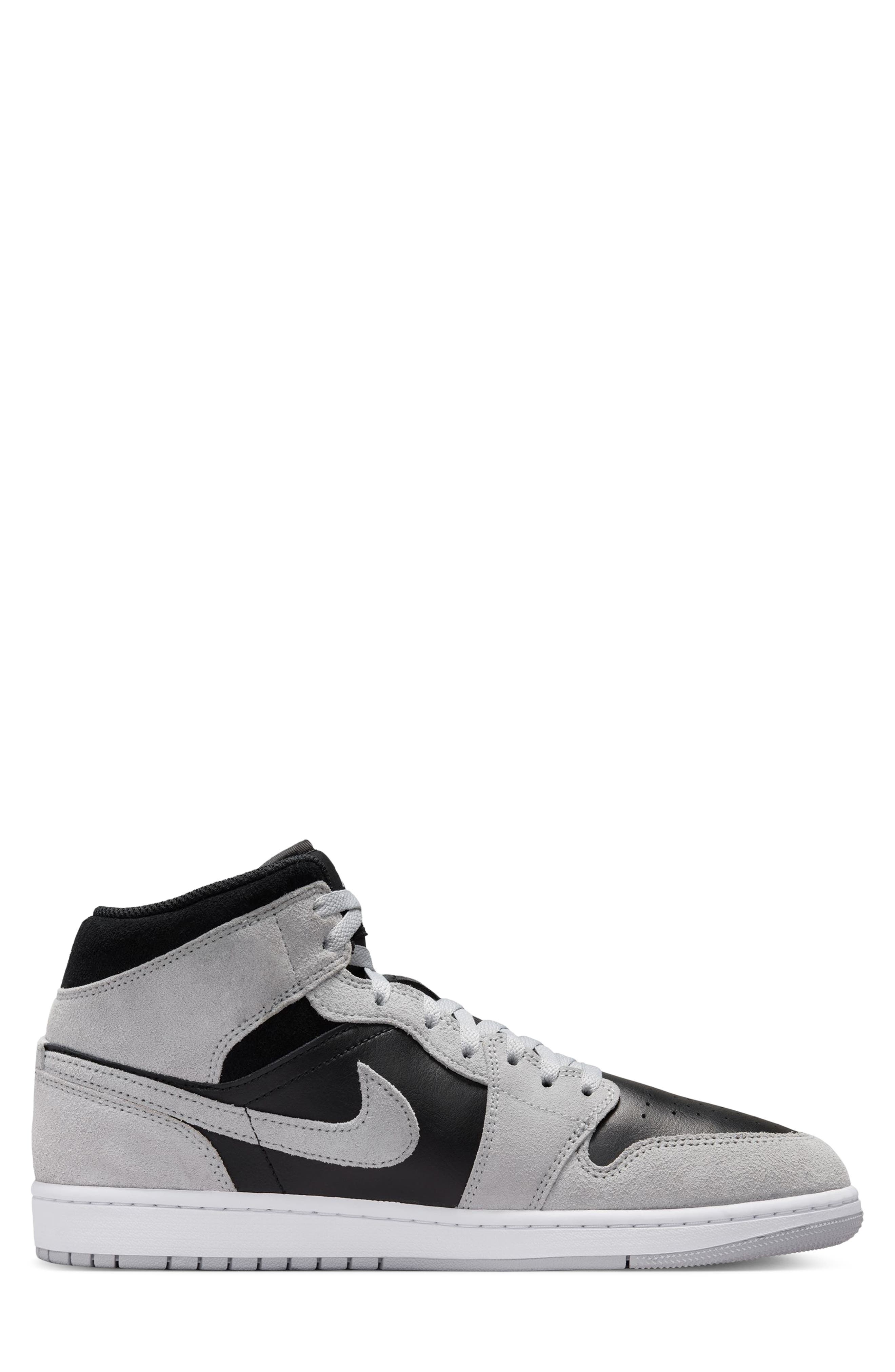 Air Jordan 1 Mid Basketball Sneaker, Alternate, color, LIGHT SMOKE GREY SUEDE/ BLACK