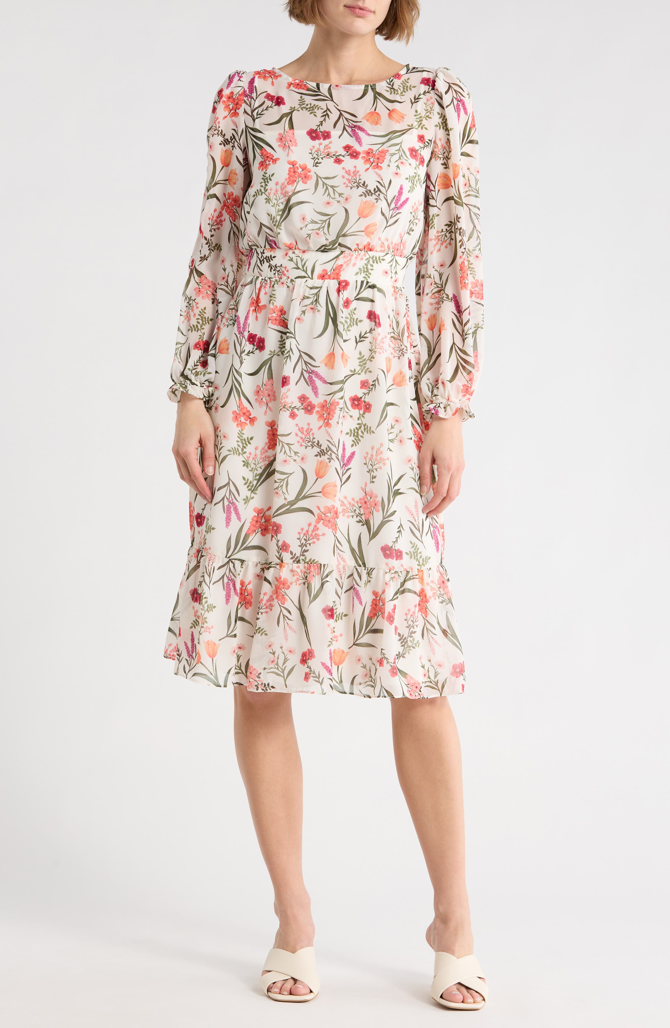 Eliza J Floral Long Sleeve Midi Dress