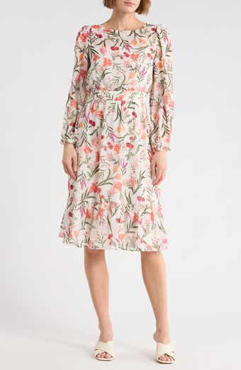 Eliza J Floral Long Sleeve Midi Dress