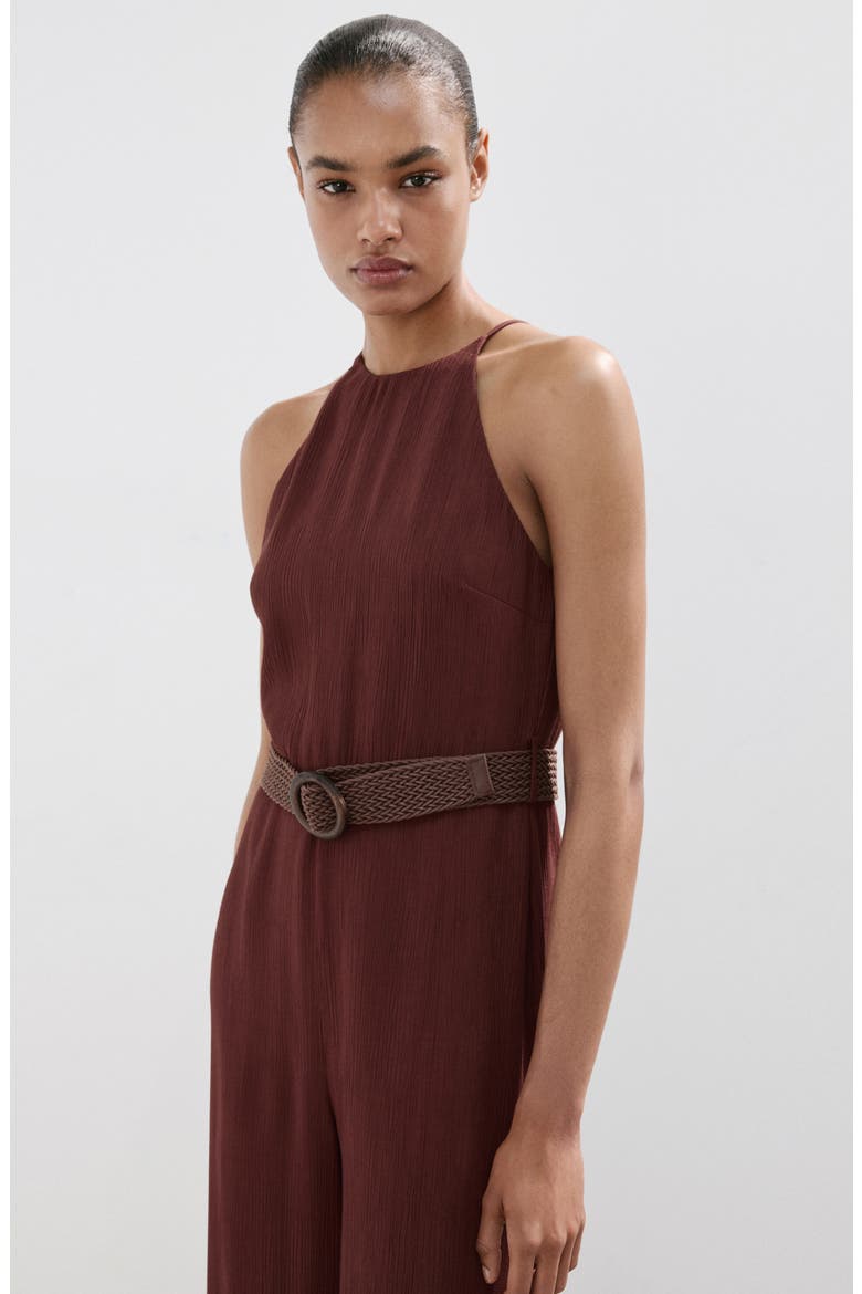 Belted Sleeveless Crop Jumpsuit, Alternate, color, MAROON