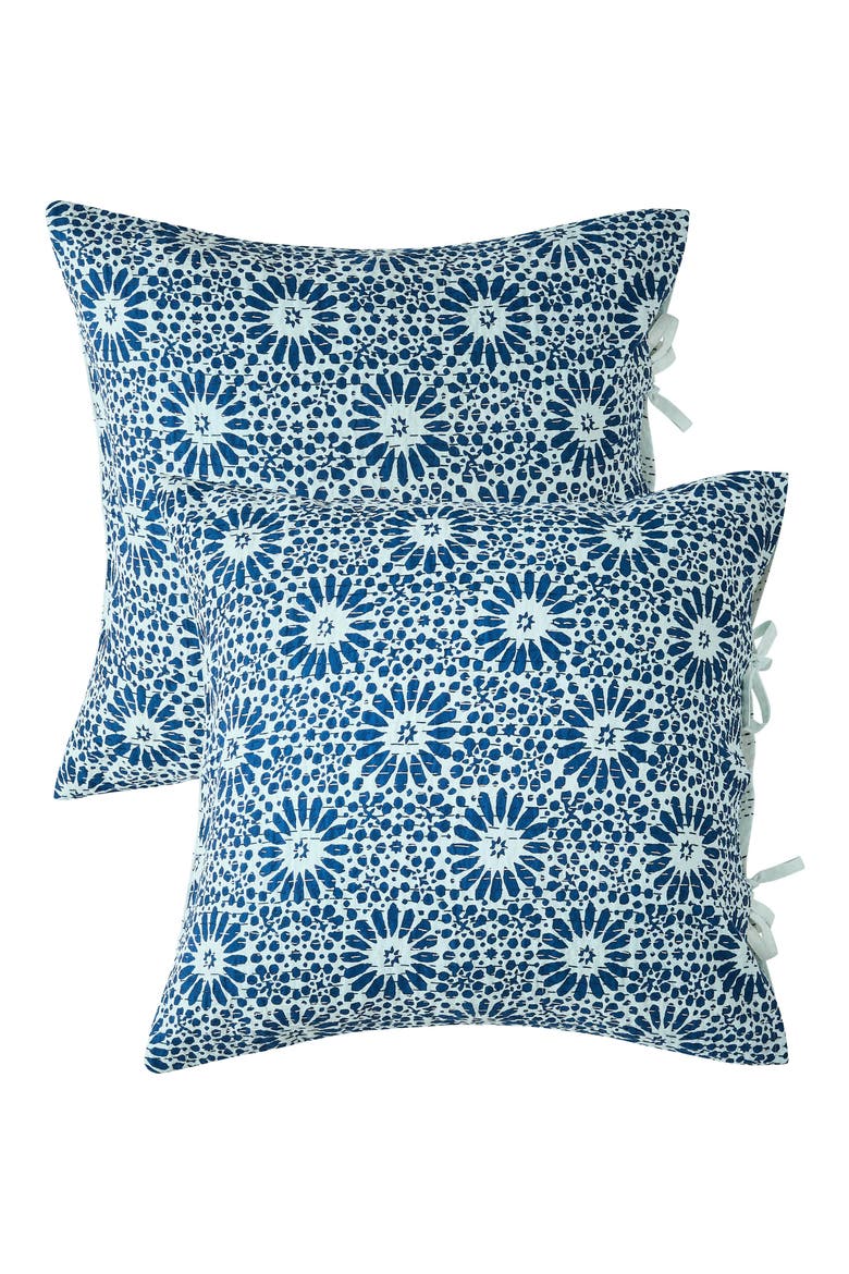 Flower Burst Kantha Set of 2 Cotton Shams, Main, color, INDIGO