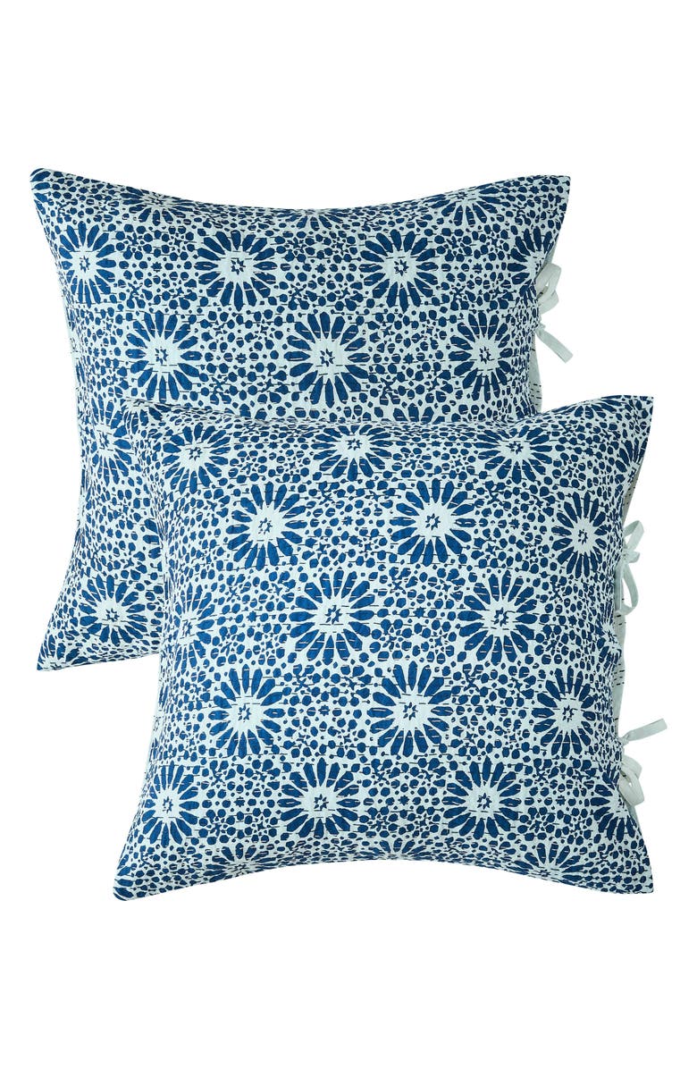 MELANGE HOME Flower Burst Kantha Set of 2 Cotton Shams, Main, color, Indigo