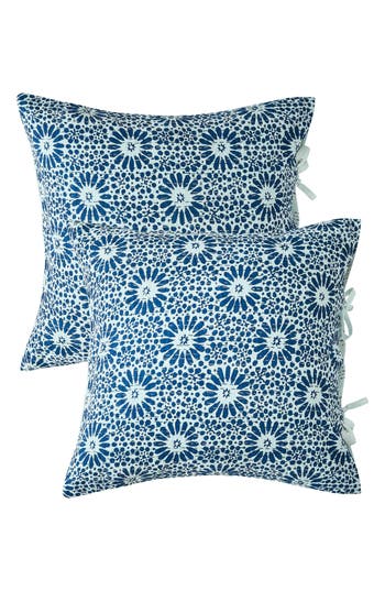 Melange Home Flower Burst Kantha Set Of 2 Cotton Shams In Indigo