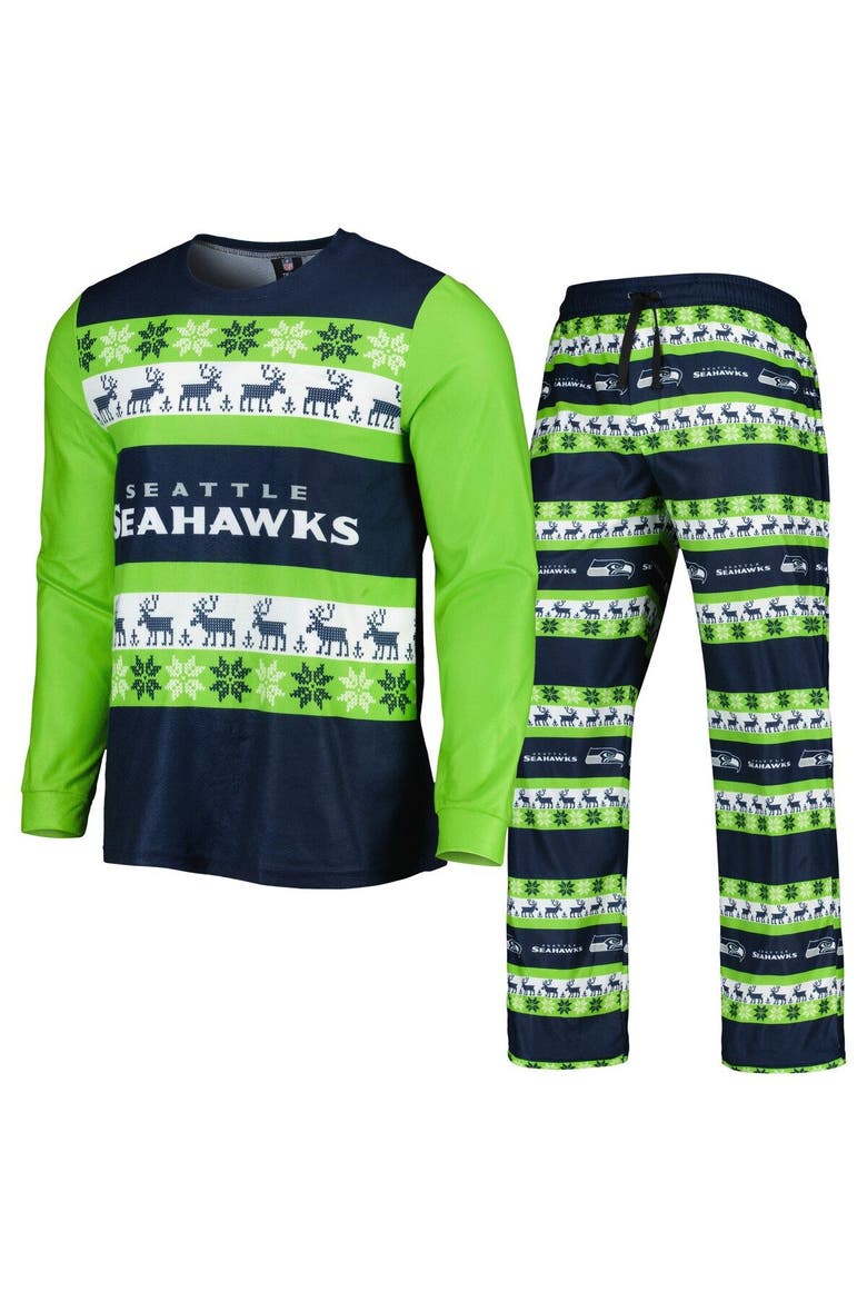 Men's FOCO College Navy Seattle Seahawks Team Ugly Pajama Set, Alternate, color, Navy