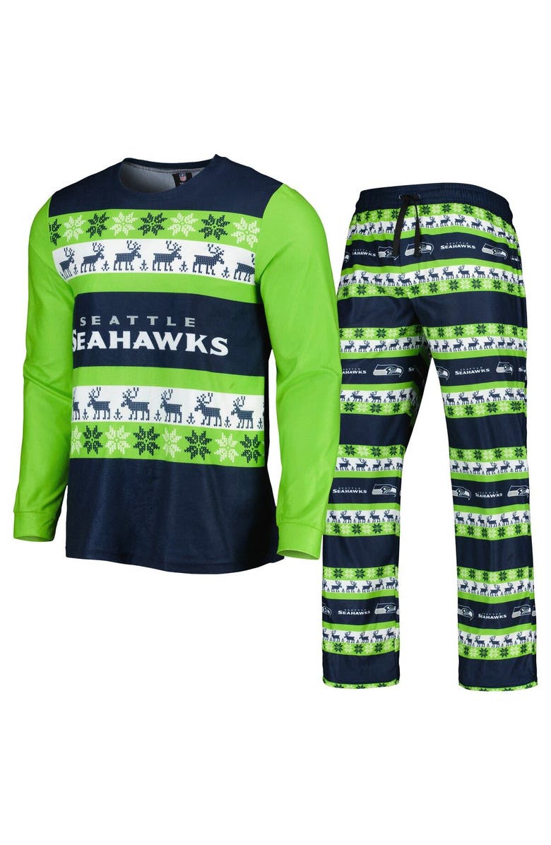 FOCO Men's FOCO College Navy Seattle Seahawks Team Ugly Pajama Set, Alternate, color, 