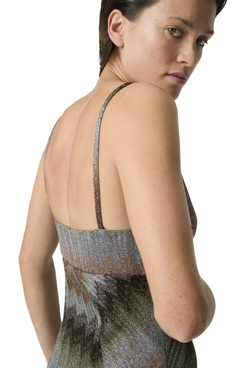Sleeveless Mini Dress In Viscose Lamé With Deep Neckline, Alternate, color, Multicoloured