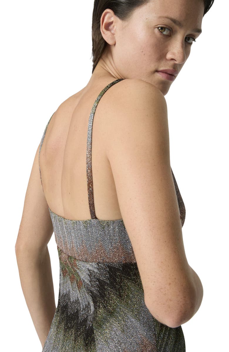 Missoni Sleeveless Viscose Lamé Mini Dress With Deep Neckline, Alternate, color, Tan