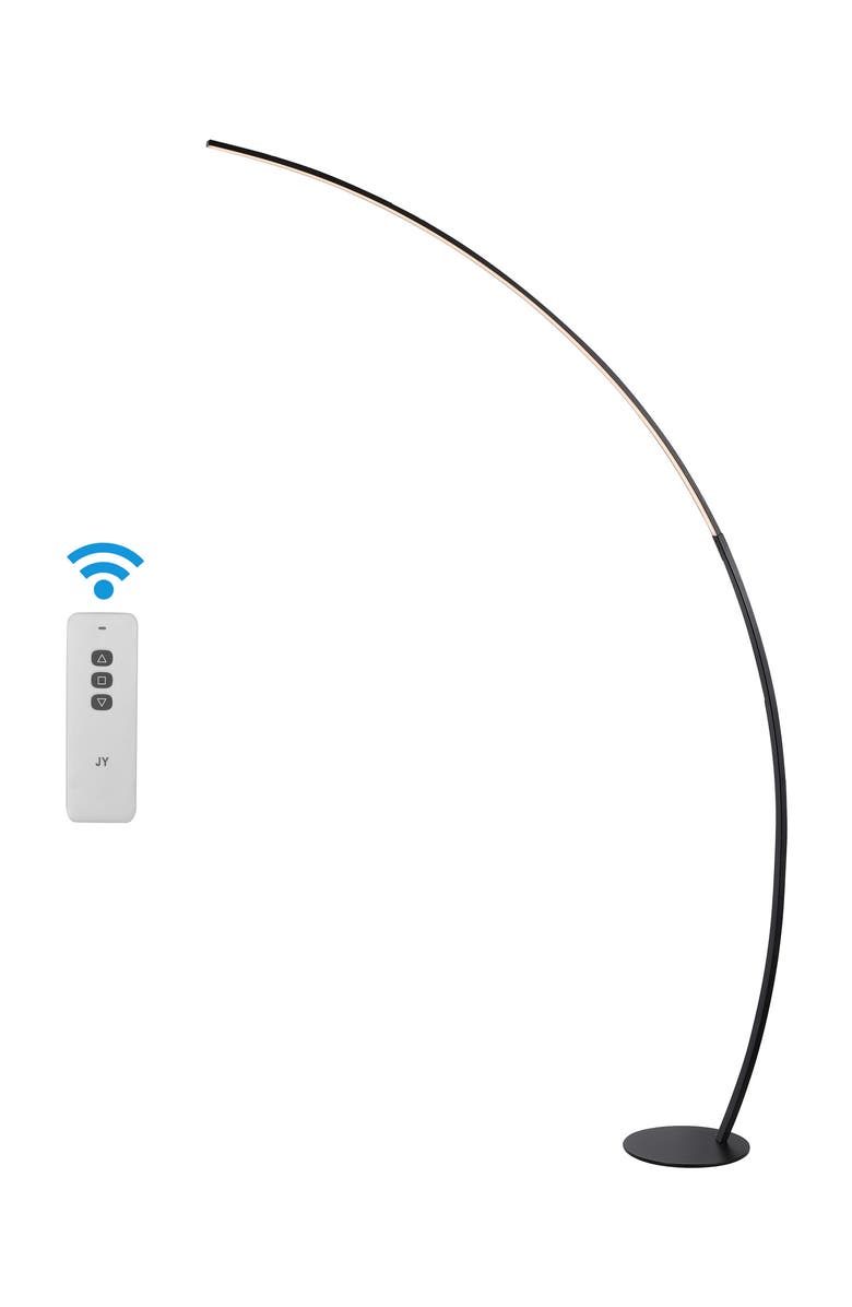 JONATHAN Y Enzo 68" Contemporary Minimalist Metal Arc Dimmable Integrated LED Floor Lamp, Black, Main, color, Black