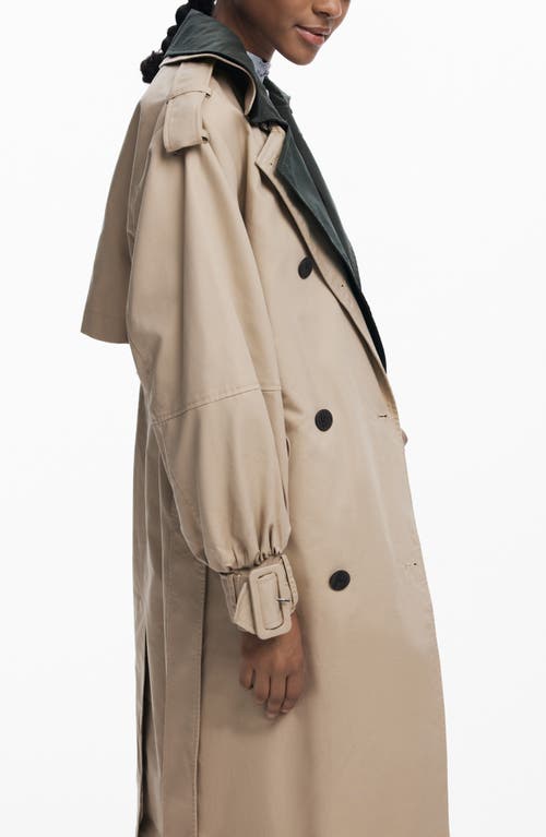 Desigual Double Lapel Trench Coat In Brown